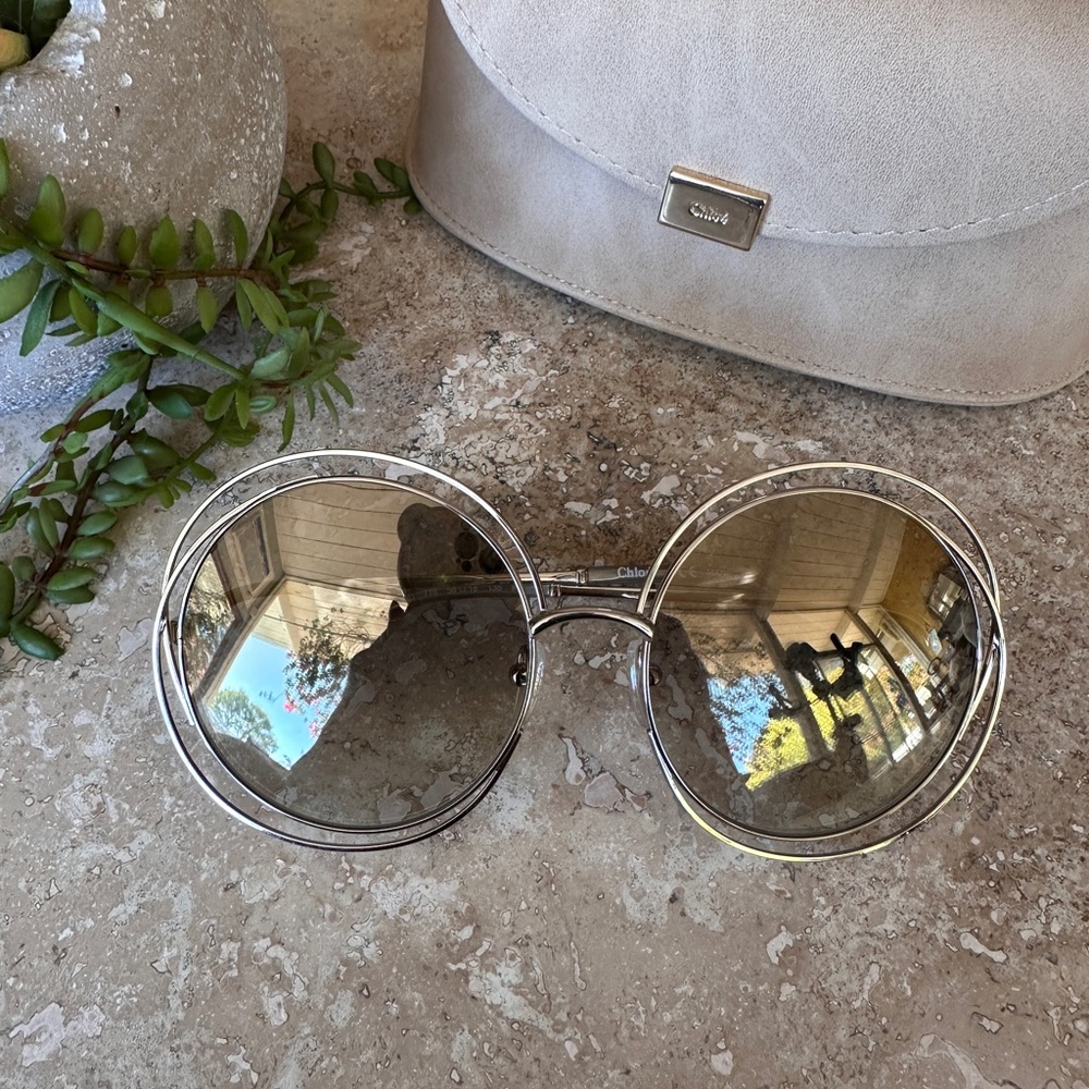 New Chloe Light Gold Double Rim Sunglasses